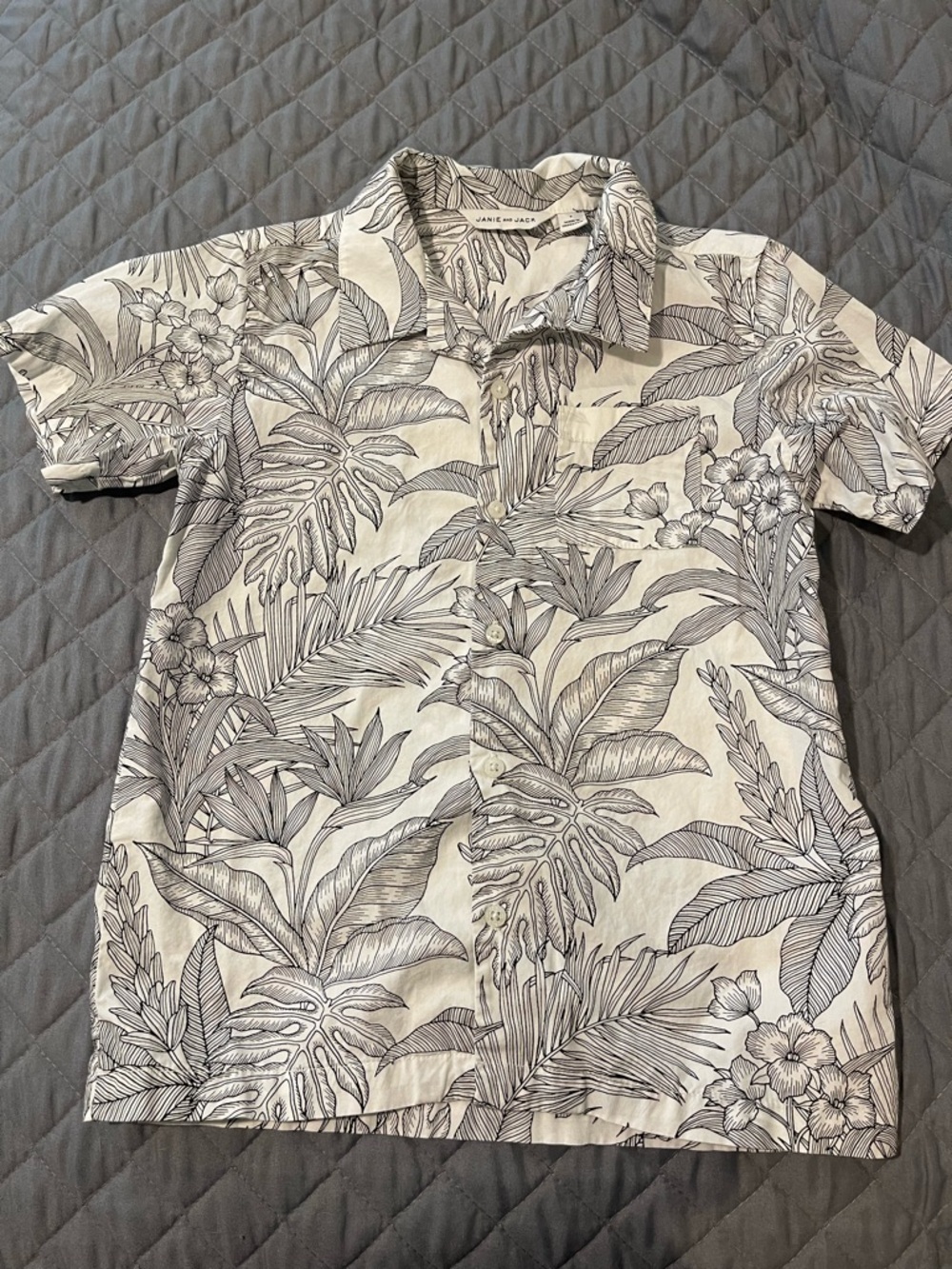 Janie and Jack White and Black Tropical Button-Down Shirt